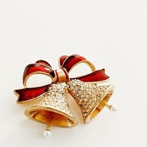 Vintage Anne Klein Jingle Bells Festive Ribbon Brooch